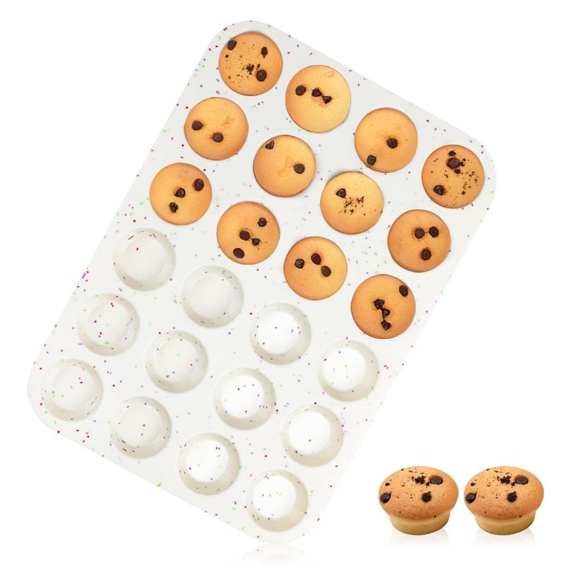 CAKETIME Silicone Mini Muffin Pan, 24 Cups Nonstick Mini Cupcake Pan for Baking Muffin, Cupcake, Egg Bites, Fat Bomb, 1 Pack Confetti - Image 1