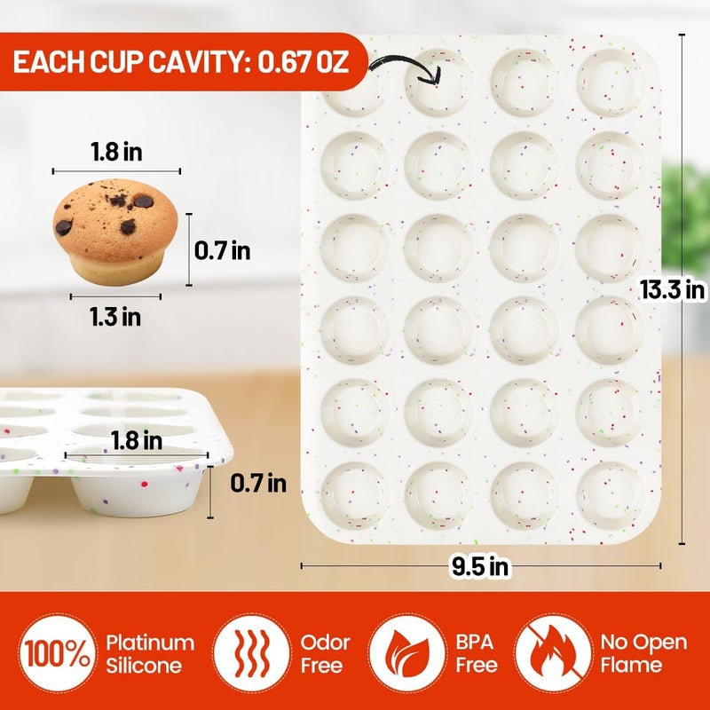 CAKETIME Silicone Mini Muffin Pan, 24 Cups Nonstick Mini Cupcake Pan for Baking Muffin, Cupcake, Egg Bites, Fat Bomb, 1 Pack Confetti - Image 3