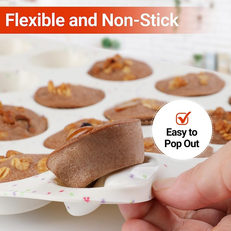CAKETIME Silicone Mini Muffin Pan, 24 Cups Nonstick Mini Cupcake Pan for Baking Muffin, Cupcake, Egg Bites, Fat Bomb, 1 Pack Confetti - Image 2