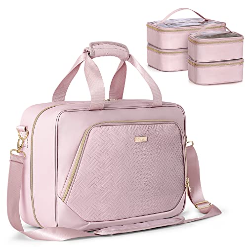 Prokva Professional Makeup Artist Travel Case with 4 Detachable Cosmetic Bags Large Make up Organizer Bag with Makeup Kit Storage Section and Hair Tools Pocket Pink Empty Bag Only - Image 2