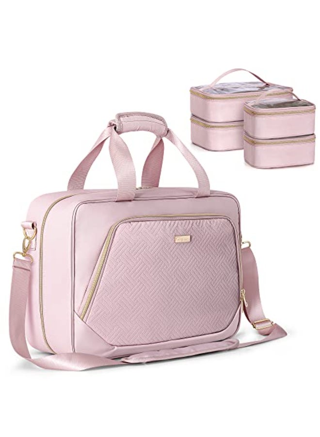 Prokva Professional Makeup Artist Travel Case with 4 Detachable Cosmetic Bags Large Make up Organizer Bag with Makeup Kit Storage Section and Hair Tools Pocket Pink Empty Bag Only - Image 1