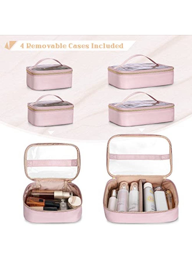Prokva Professional Makeup Artist Travel Case with 4 Detachable Cosmetic Bags Large Make up Organizer Bag with Makeup Kit Storage Section and Hair Tools Pocket Pink Empty Bag Only - Image 4