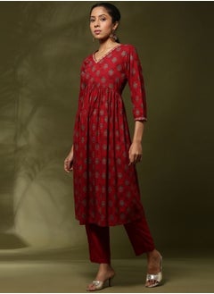 Printed 3pc kurta set with neck embroidery-red - pzsku/Z8955534513FB099513ADZ/45/_/1740128168/5afd460c-d3c2-46a1-9165-7b9ea29da56a