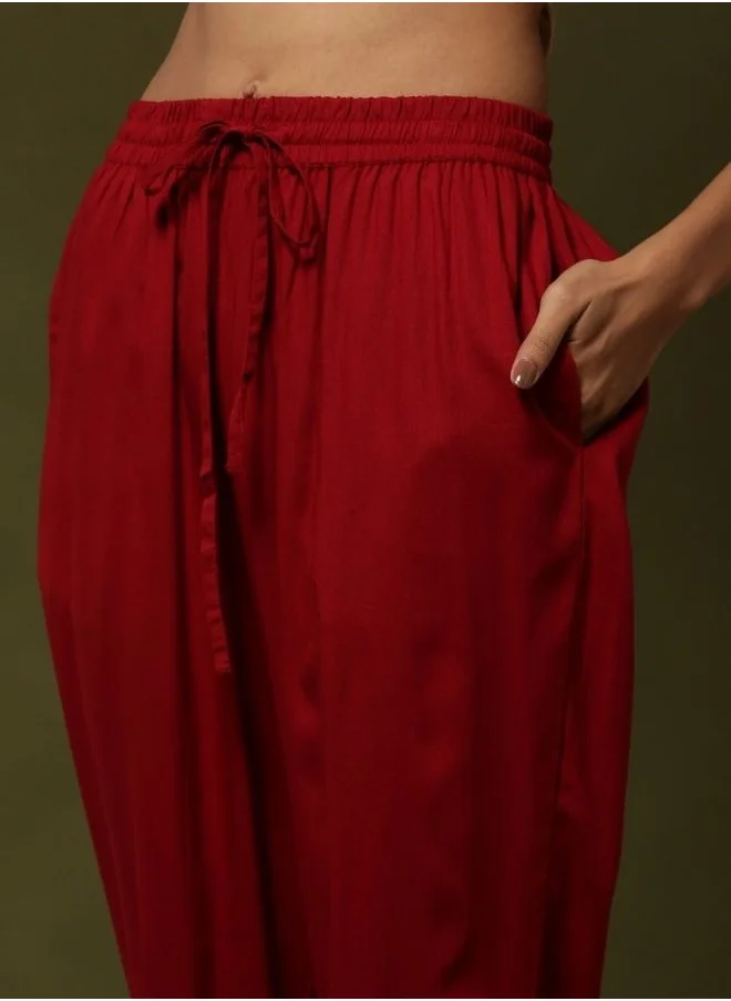 أبهشتي Printed 3pc kurta set with neck embroidery-red
