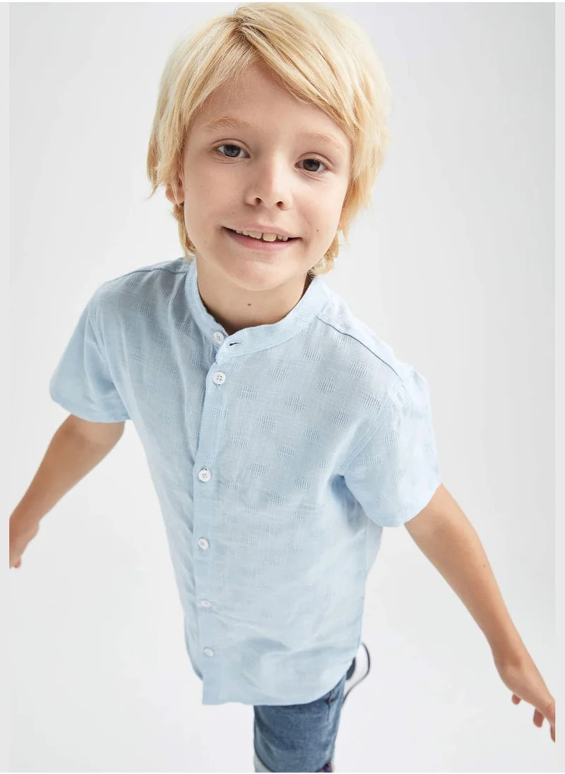 ديفاكتو Boy Stand Up Collar Woven Short Sleeve Shirt