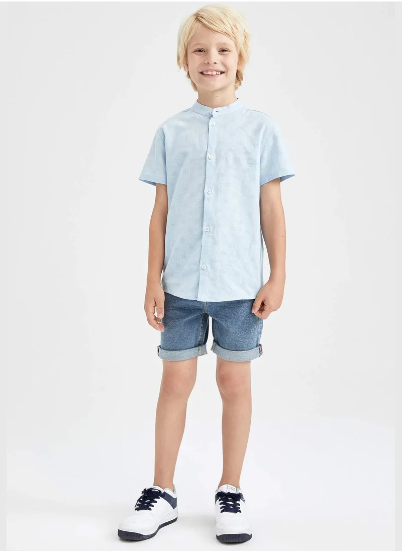 DeFacto Boy Stand Up Collar Woven Short Sleeve Shirt