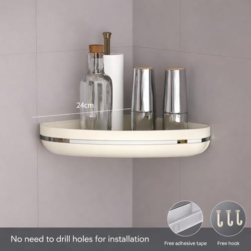 KREPS Bathroom Shelf Organizer,Self Adhesive No Drill Shower Shelf Easy Installation, Wall Mounted Shelf, with Towel Napkin Holder with Hook,Used for Bathroom and Kitchen (Cream, Corner) - Image 2