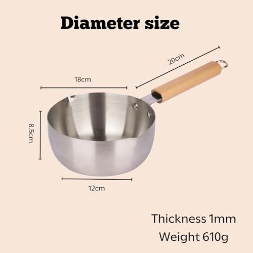 SG-Mart Traditional Japanese Saucepan | Non-Stick Aluminium Sauce Pan Milk Pot with Wooden Handle Pouring Spout for Soup & Noodles | Sugar and Chocolate Melting Pot (Silver-18CM,1-Pcs) |1.80 Liter - Image 4