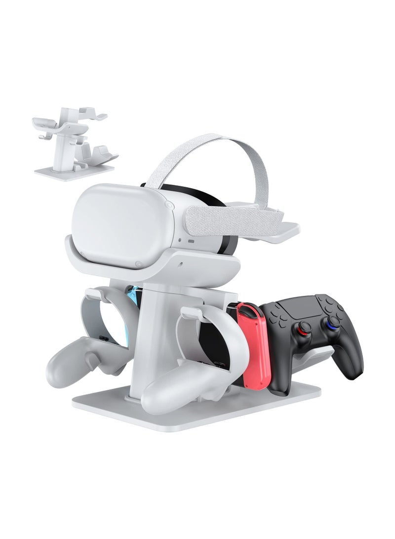 Captaintech SYOSI Design VR Stand, Multifunction VR Headset Stand for Headset Display Holder and Controller Holder Mount Station for Oculus Quest/Quest 2/Rift Switch Stand and Touch Controllers (White) - Image 1