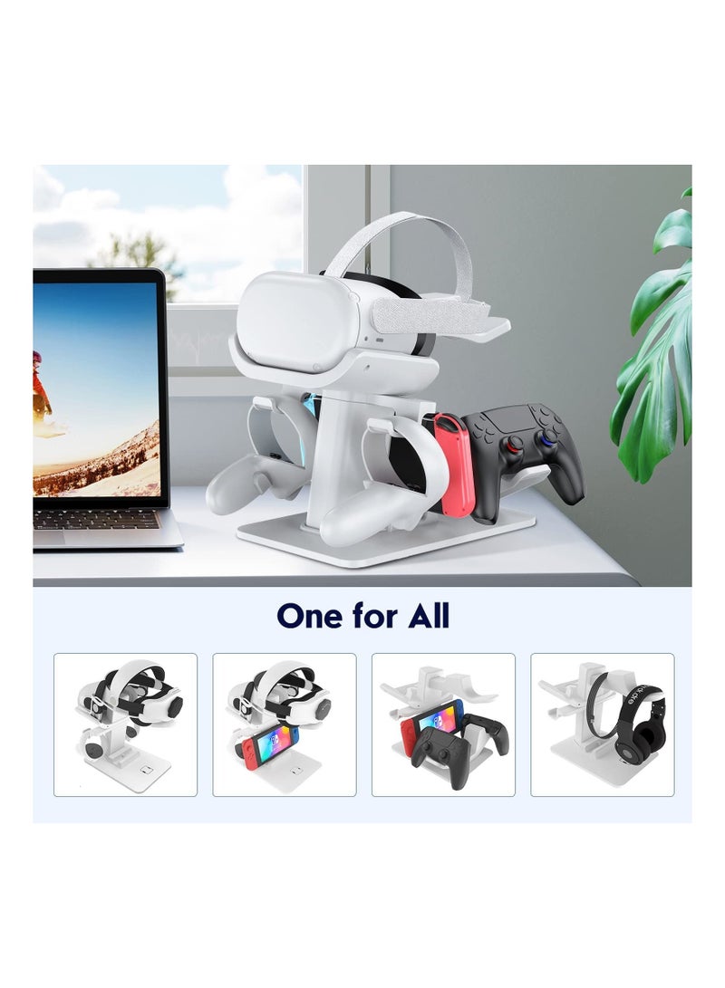 Captaintech SYOSI Design VR Stand, Multifunction VR Headset Stand for Headset Display Holder and Controller Holder Mount Station for Oculus Quest/Quest 2/Rift Switch Stand and Touch Controllers (White) - Image 2
