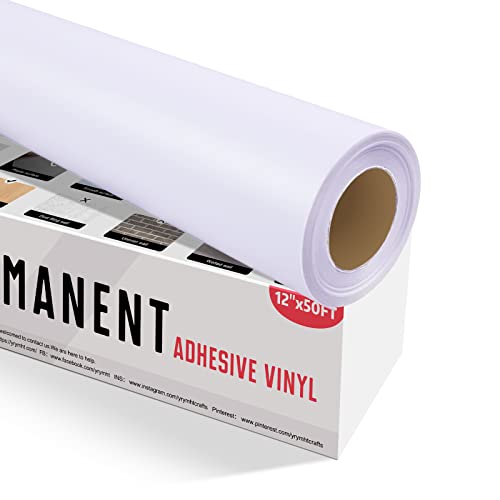 YRYM HT White Permanent Vinyl Roll – 12”x50FT Matte White Permanent Adhesive Vinyl Rolls Compatible with Cricut Cutting Machine, Silhouette and Cameo Cutters - Image 1