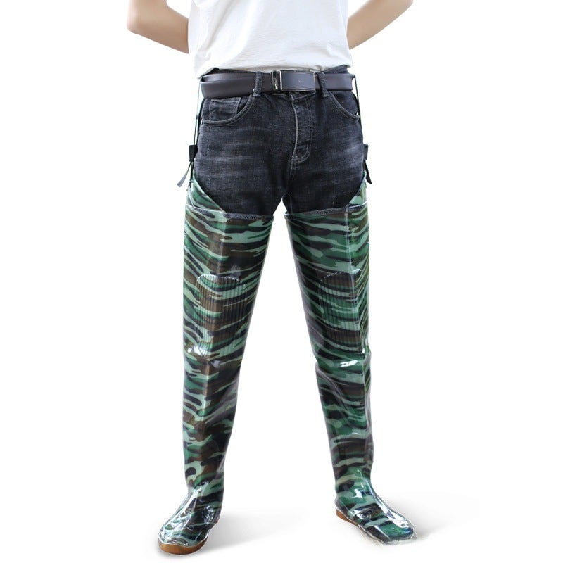 Mens Knee-High Wading Rain Boots with Thick Sole All-in-one snap-on fan color