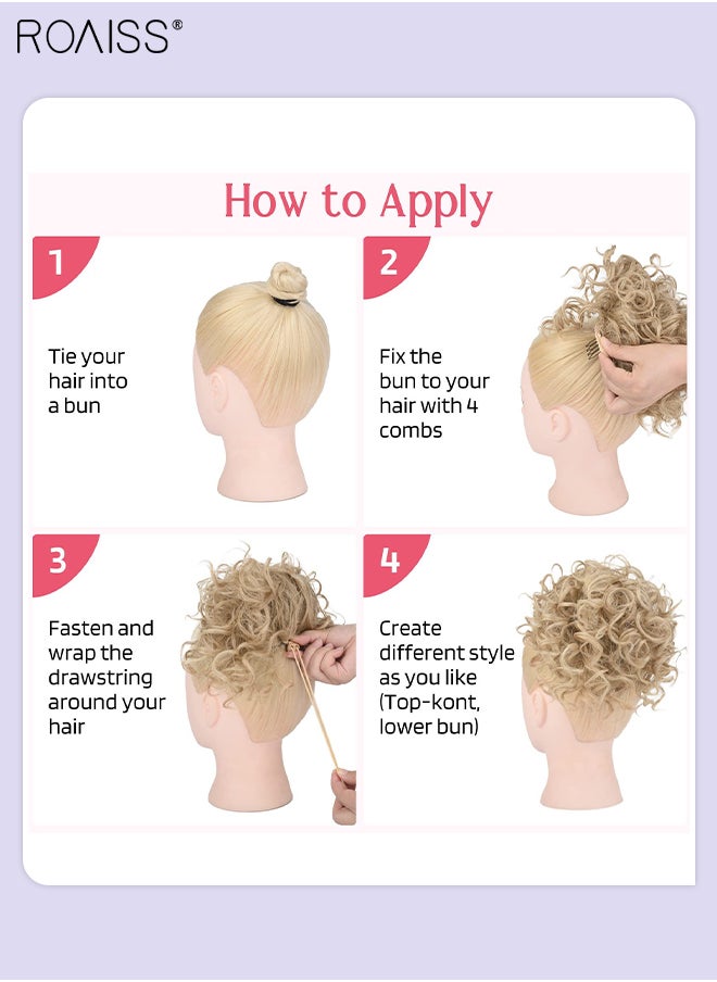 roaiss - Messy Curly Synthetic Hair Bun, Short Curly Chignon with Elastic Drawstring, Loose Wave Large Curly Bun, Hair Extension Bun Wig for Women Daily Use, Black, 25cm (10inch) - Image 1