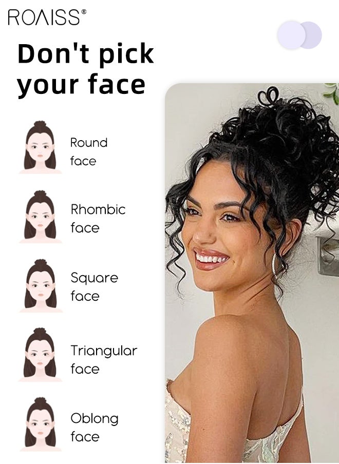 roaiss - Messy Curly Synthetic Hair Bun, Short Curly Chignon with Elastic Drawstring, Loose Wave Large Curly Bun, Hair Extension Bun Wig for Women Daily Use, Black, 25cm (10inch) - Image 1