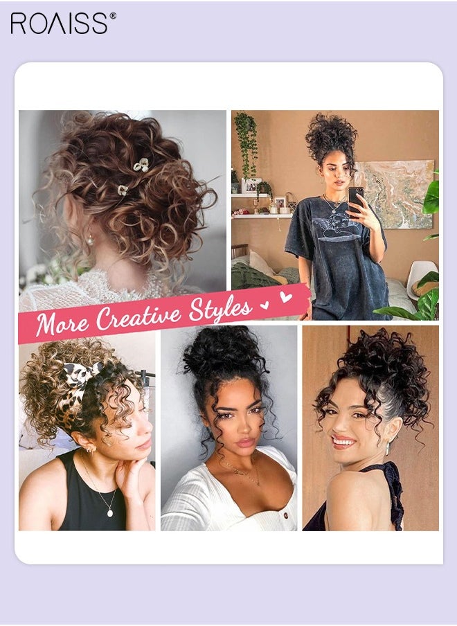 roaiss - Messy Curly Synthetic Hair Bun, Short Curly Chignon with Elastic Drawstring, Loose Wave Large Curly Bun, Hair Extension Bun Wig for Women Daily Use, Black, 25cm (10inch) - Image 1