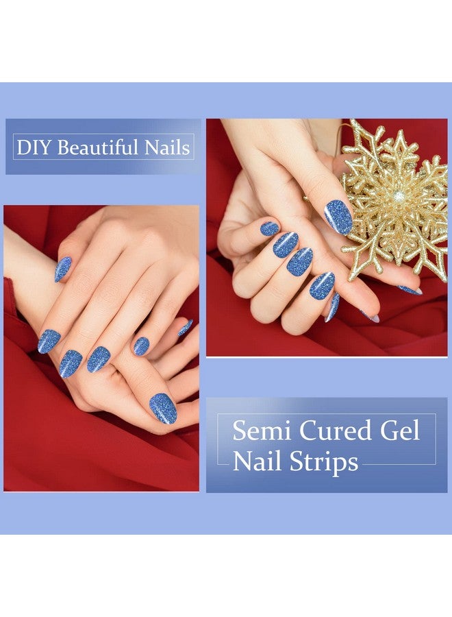 دوكاسو شرائط أظافر جل شبه معالجة، 28 قطعة من شرائط أظافر جل لامعة زرقاء تحتاج إلى ضوء الأشعة فوق البنفسجية، ملصقات أظافر جل ولفائف أظافر كاملة للنساء والفتيات والأطفال، تتضمن وسادات تحضير ومبرد أظافر وعصا خشبية - Image 4