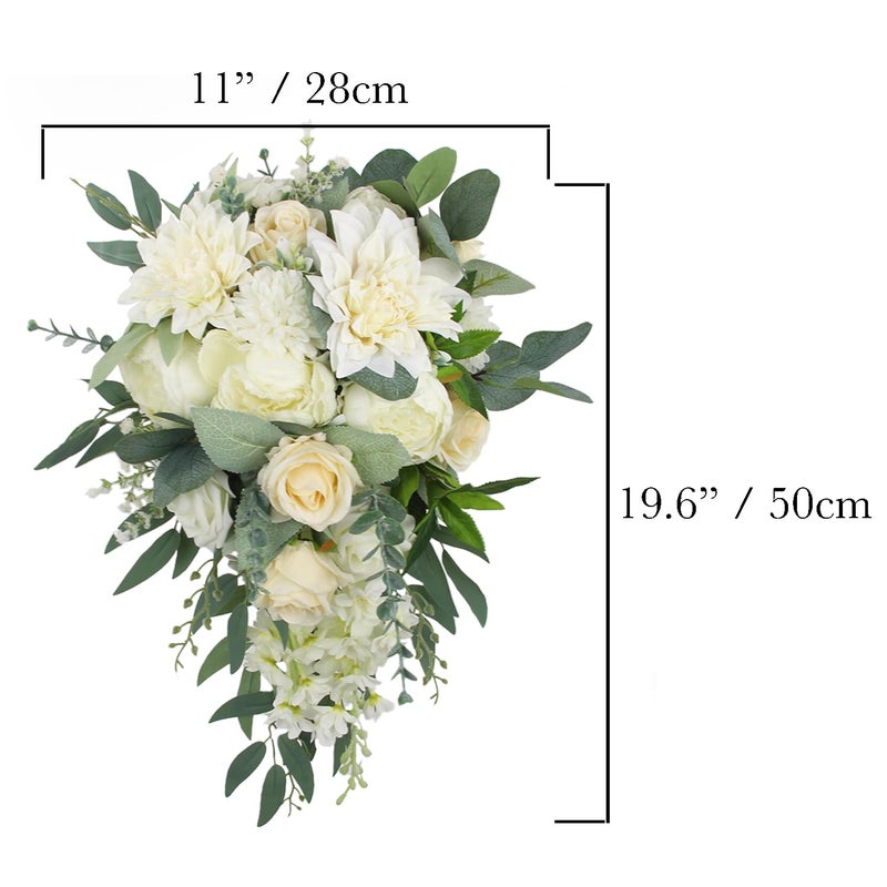 Rinlong White Green Cascade Bouquet Wedding Bouquets for Bride Cascading Wedding Bouquet Bridal Bouquet Artificial Flowers - Image 3
