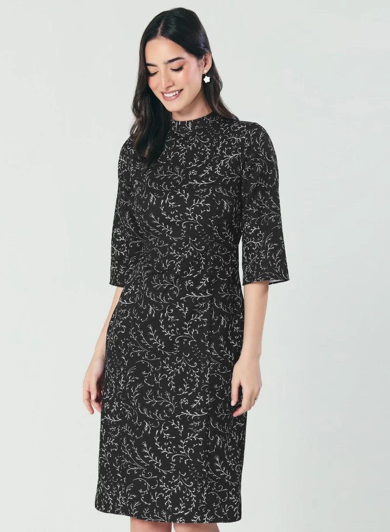 Zigzag  Half Flared Sleeve Printed Midi Dress for Women | Best Price UAE