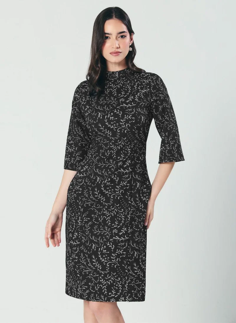Zigzag  Half Flared Sleeve Printed Midi Dress for Women | Best Price UAE