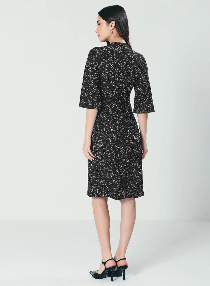 Zigzag  Half Flared Sleeve Printed Midi Dress for Women | Best Price UAE