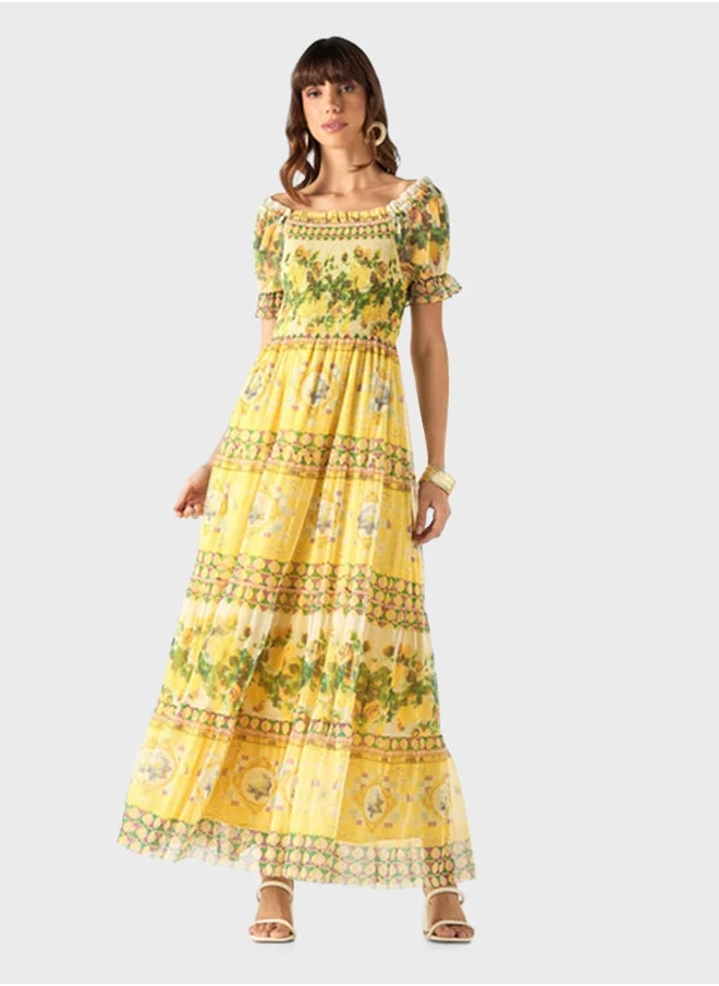 تواكستريمز All-Over Print Off Shoulder Dress