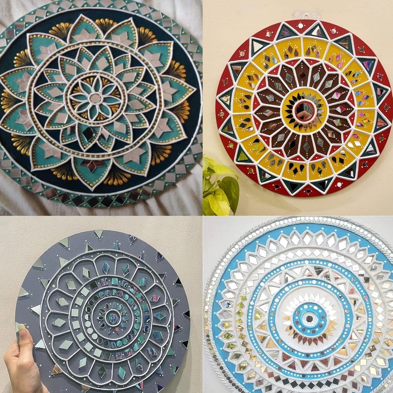 All Shape Mirror Combo Kit In Embroidery And Lippan Art Total1200 Pieces Free Fabric Glue Cone Combo12 Silver  - Image 3