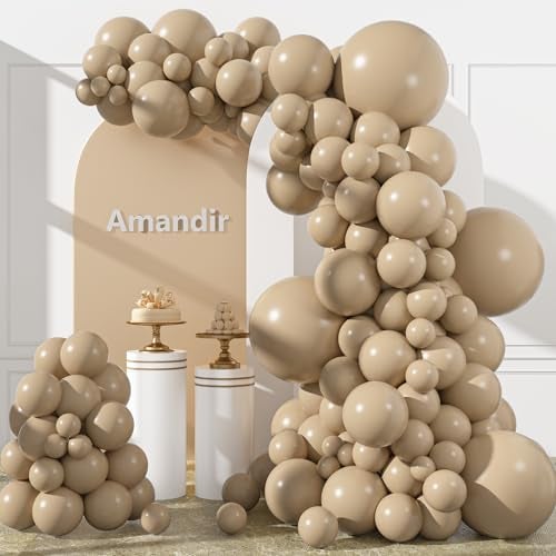 Amandir 153pcs Light Brown Balloons Arch Garland Kit Different Sizes 18 12 10 5 Inch Cream Beige Ivory Nude Neutral Boho Tan Balloon for Birthday Wedding Anniversary Gender Reveal Party Decorations - Image 1