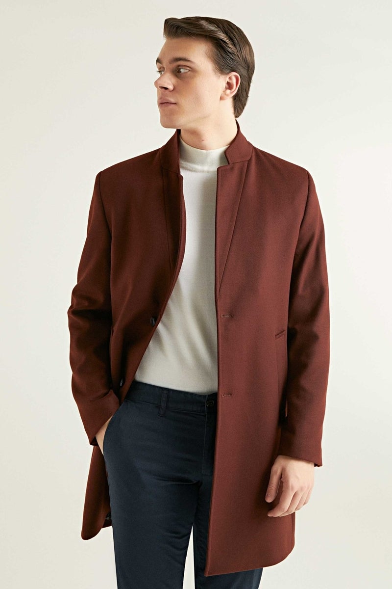 twn Slim Fit Brick Single Slit Viscose Coat  - Image 1