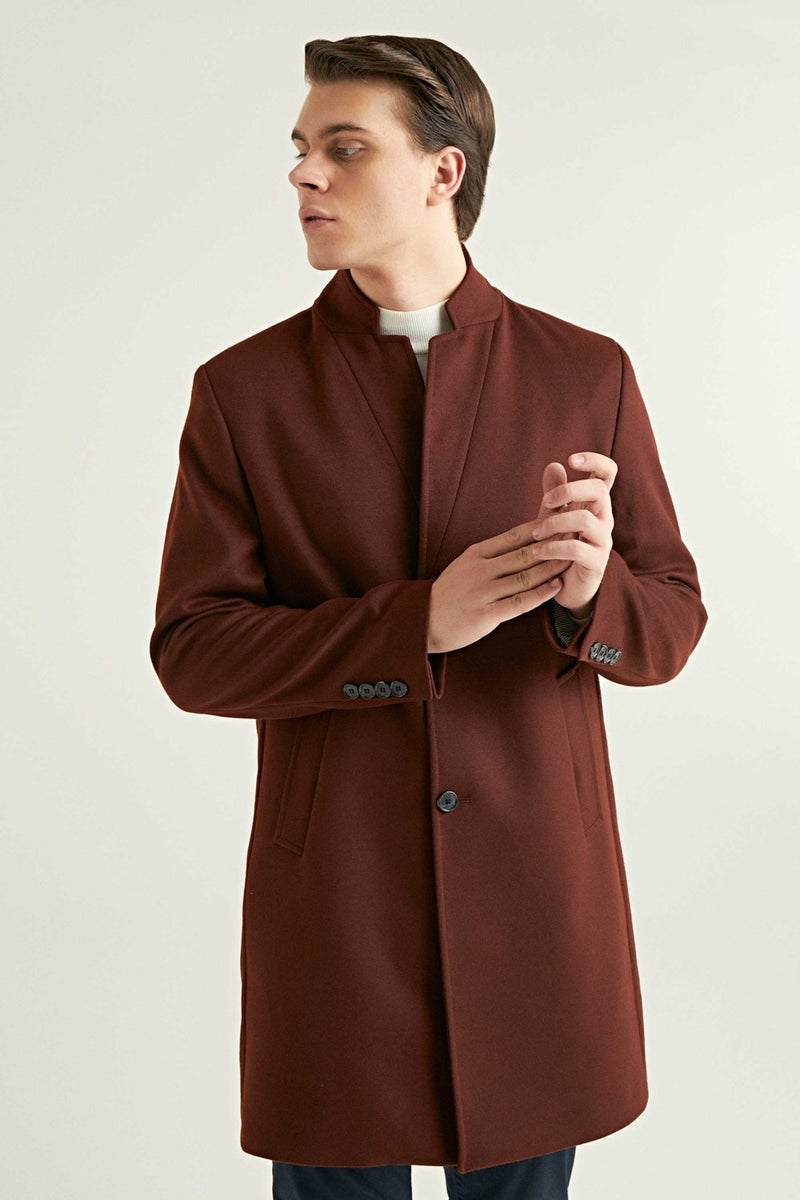 twn Slim Fit Brick Single Slit Viscose Coat  - Image 2
