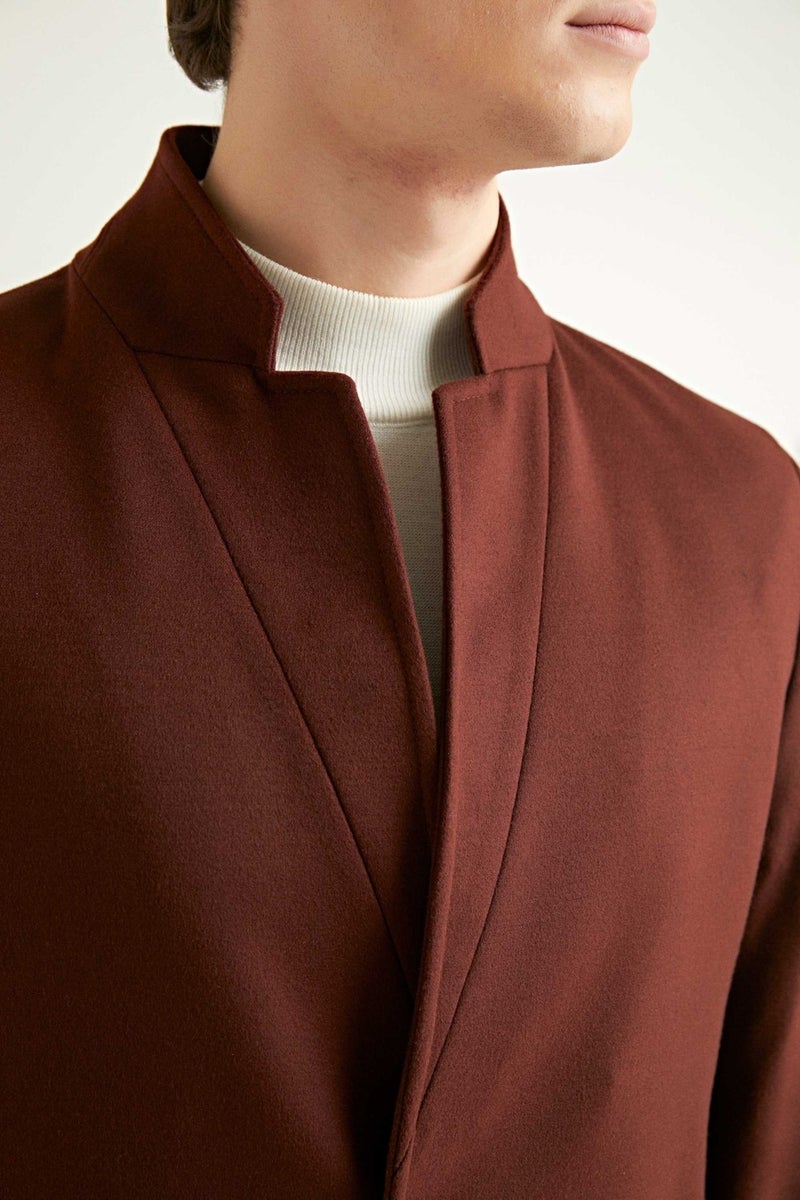 twn Slim Fit Brick Single Slit Viscose Coat  - Image 4
