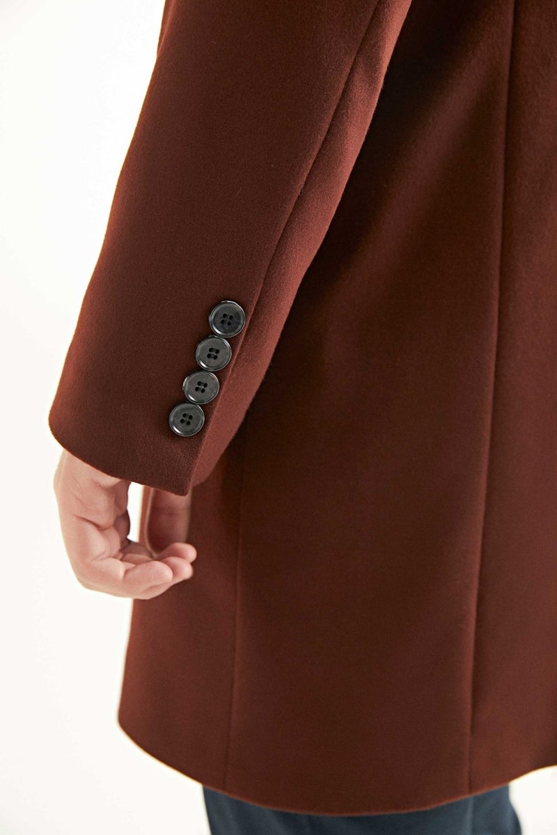 twn Slim Fit Brick Single Slit Viscose Coat  - Image 5