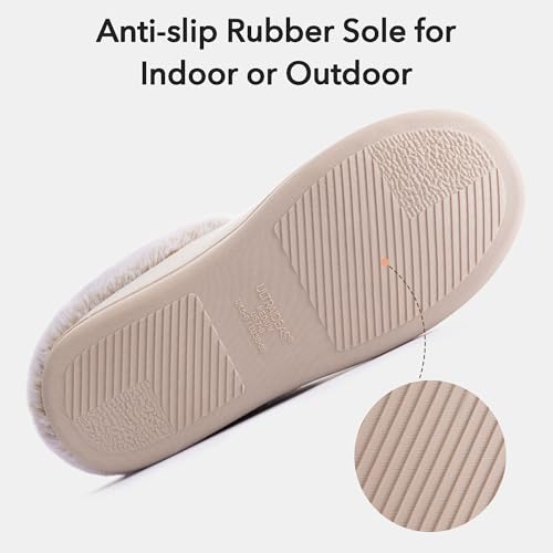 ULTRAIDEAS Women's Memory Foam House Slippers with Hard Bottom, Fur Lined House Shoes with Non-Slip Rubber Sole for Indoor & Outdoor(Beige,9-10) - Image 5