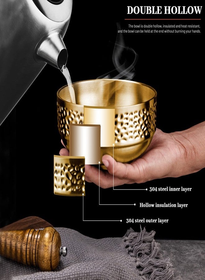 Roucerlin 3 Pcs 4.5 In Gold 304 Stainless Steel Bowls Small, 13Oz Double Walled Soup Bowls, Thick Non Slip Appetizer Snack Bowls, Small Metal Serving Bowls for Sauces, Rice, Noodles, Ice Cream, Oat (3 pcs) - Image 4