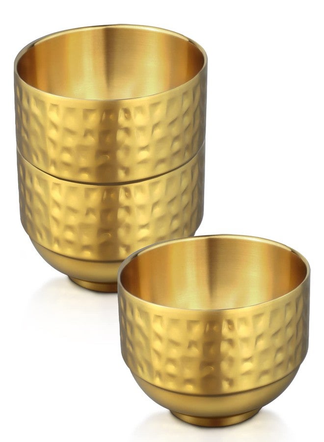 Roucerlin 3 Pcs 4.5 In Gold 304 Stainless Steel Bowls Small, 13Oz Double Walled Soup Bowls, Thick Non Slip Appetizer Snack Bowls, Small Metal Serving Bowls for Sauces, Rice, Noodles, Ice Cream, Oat (3 pcs) - Image 1