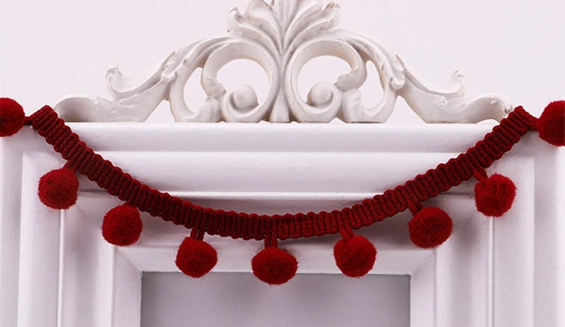 MSCFTFB 20 Yards Pom Fringe Trim,Mini Ball Tassel for Women,4/5inch Wide Soft Pompom Fringed Ribbon for Clothing Bedding Pillow Quilt Curtain Bag Sewing Accessories(Wine Red) - Image 1