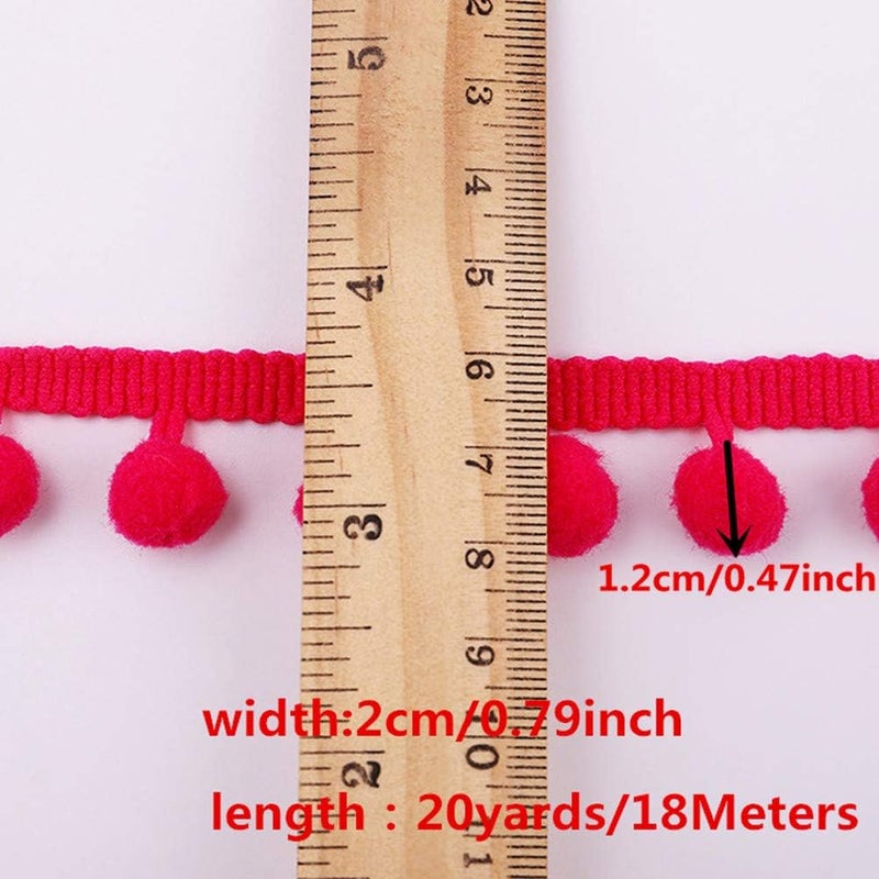 MSCFTFB 20 Yards Pom Fringe Trim,Mini Ball Tassel for Women,4/5inch Wide Soft Pompom Fringed Ribbon for Clothing Bedding Pillow Quilt Curtain Bag Sewing Accessories(Wine Red) - Image 2