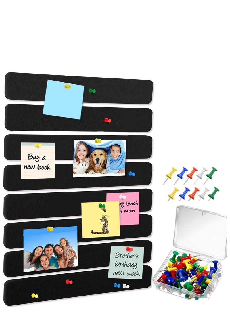 0TO1 TECH Felt Pin Board Bar Bulletin Board, Self-Adhesive Bulletin Board Bar Strips, Cork Boards for Walls with 35Pushpins, For Paste Notes, Photos, Bedrooms Offices Home Decoration, 8 Pack, Black  - Image 1