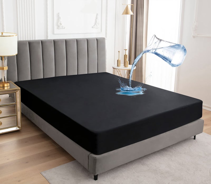 Sufdari Twin Mattress Protector Waterproof Twin Size 18 Deep Pocket Fitted Sheet Style Elastic Rubber Band  Black