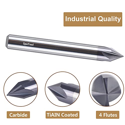 SpeTool Carbide Chamfer End Mill V Groove Router Bit 60 Degree, 4 Flutes 1/4 inch Shank for CNC Carving and Chamfering - Image 3