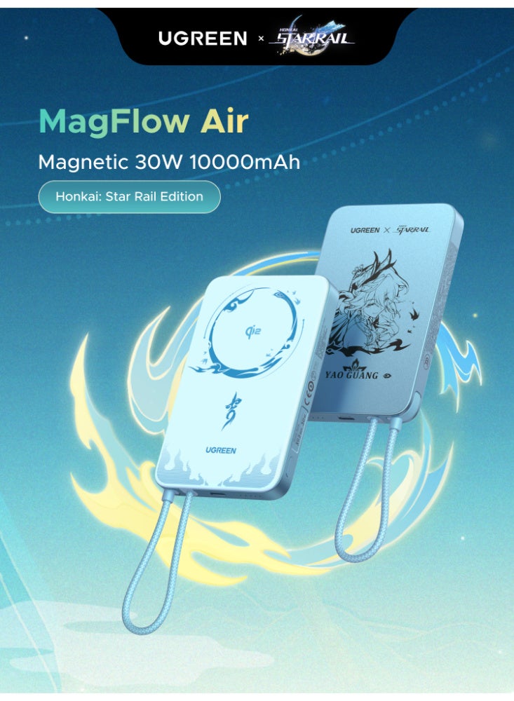 Ugreen Star Rail MagFlow Air Qi2 15W MagSafe Power Bank 10000mAh | 13.9mm slim, 30W two-way fast charge, built-in cable doubles as strap, flight-safe, strong magnetic hold, for iPhone 17/16/15 Star Rail 15W Ultra Slim - Image 1