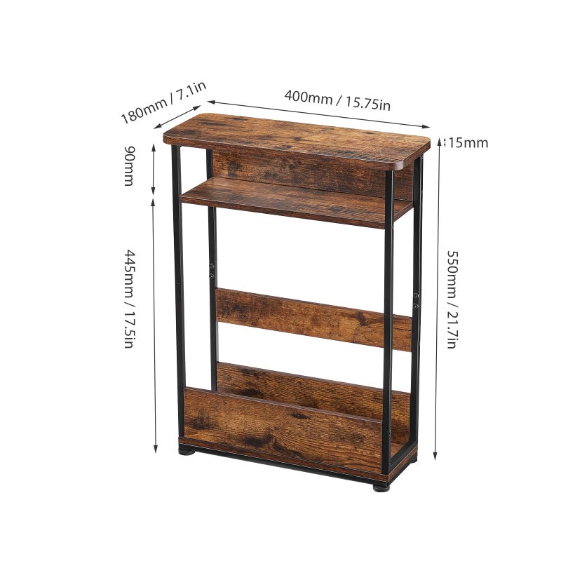 YEAKOO Narrow Side Table,3-Tier Slim End Table with Storage Shelf,Modern Sofa Table Thin Side Table for Narrow and Small Spaces, Skinny Bedside Table Small Nightstand with Magazine Rack Space Saving/Brown - Image 5