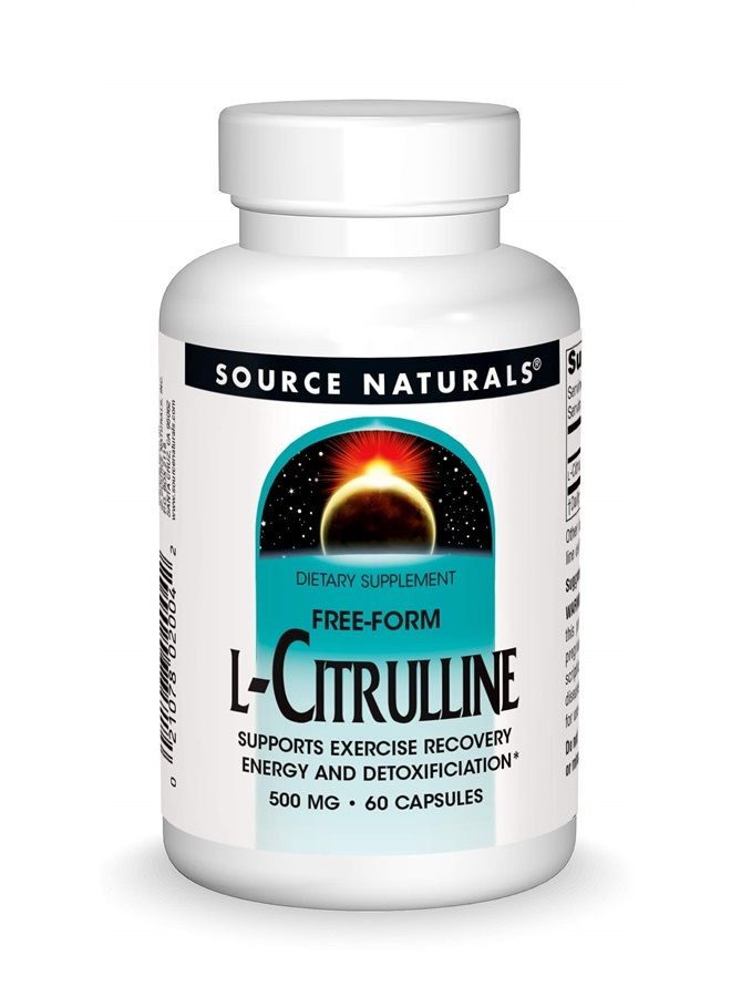 Source Naturals L-سيترولين - يدعم استعادة التمارين والطاقة وإزالة السموم، 500 ملغ - 60 كبسولة - Image 1