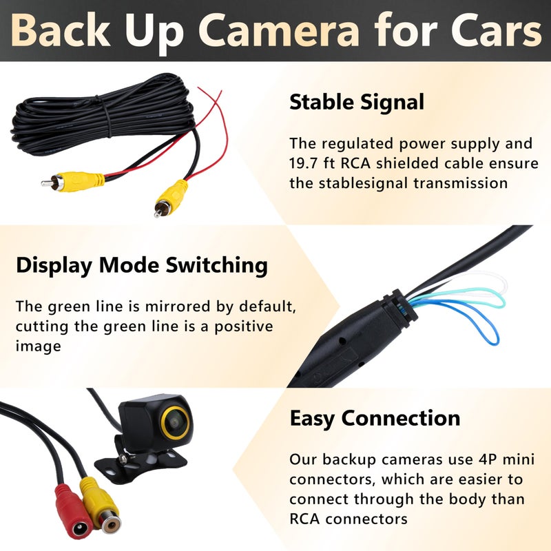 ecocstm Backup Camera, Reverse Camera for Car, AHD 1080P Back Up Cameras, Metal Housing 170 Degree Wide View Angle License Plate Backup Camera, IP68 Waterproof Rear Camera for Truck SUV RV - Image 4