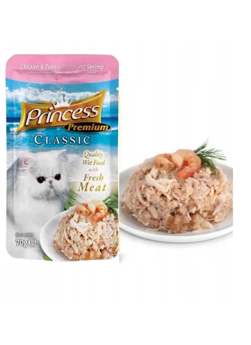 Princess Premium Classic Pouches Chicken and Tuna with Rice & Shrimp 70g  - Image 1