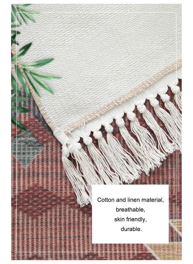 KinCarpet - Grey Cotton and Linen With Fringe Boho Upholstery Rug Carpet - Image 1
