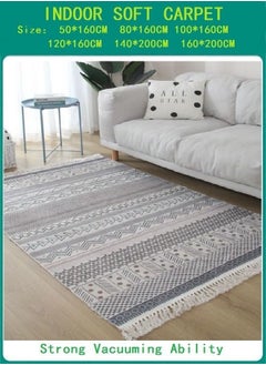 Grey Cotton and Linen With Fringe Boho Upholstery Rug Carpet