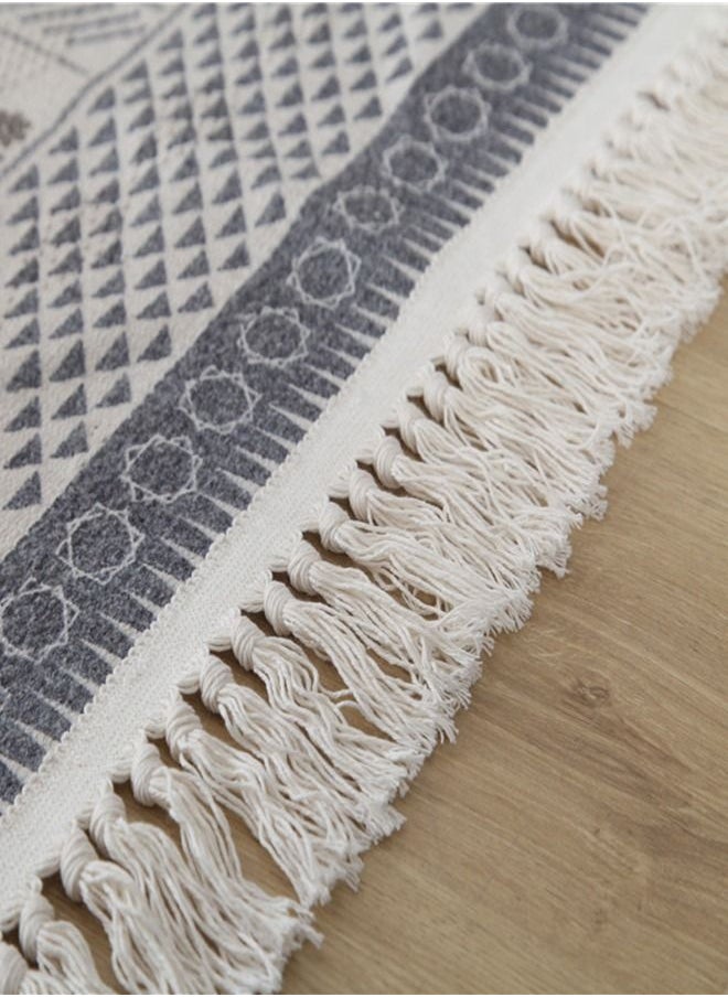 KinCarpet - Grey Cotton and Linen With Fringe Boho Upholstery Rug Carpet - Image 1