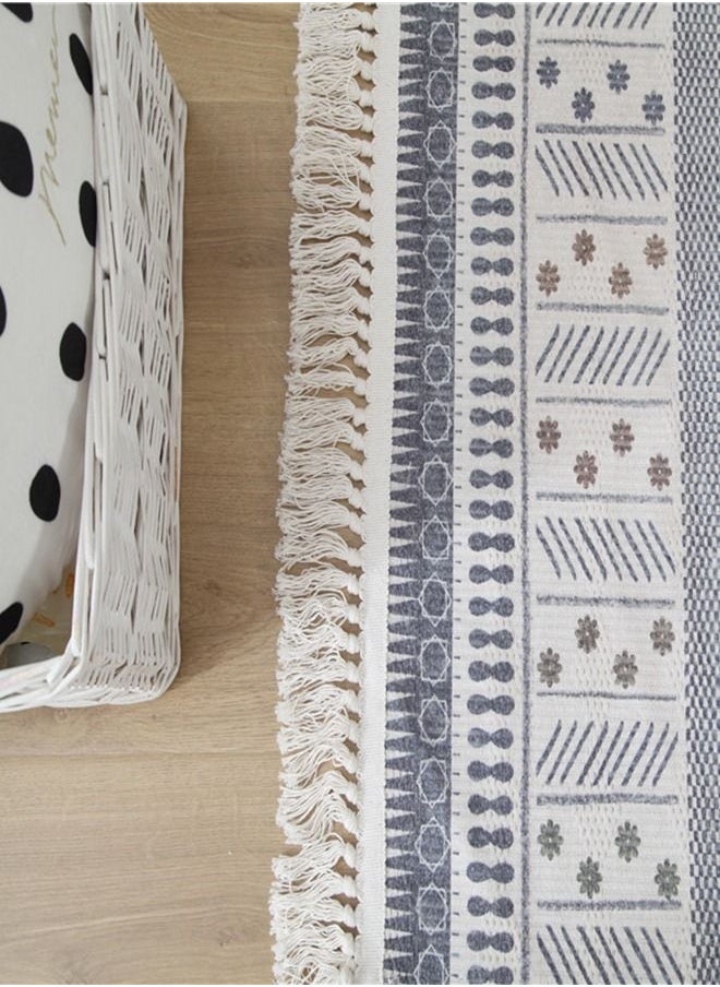KinCarpet - Grey Cotton and Linen With Fringe Boho Upholstery Rug Carpet - Image 1