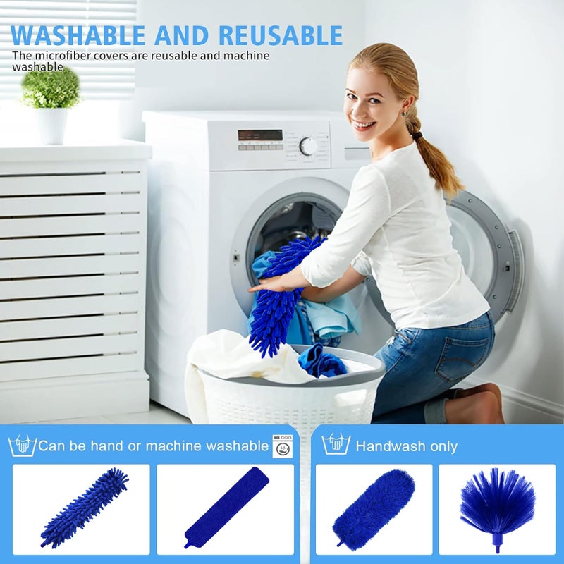 Tiumso Dusters for Cleaning,Microfiber Feather Duster 5-in-1 Kit, Duster with Extension Pole 100 Inches, Cobweb Duster, Microfiber Dusters for High Ceilings and Fans, Blinds and Cars - Image 4
