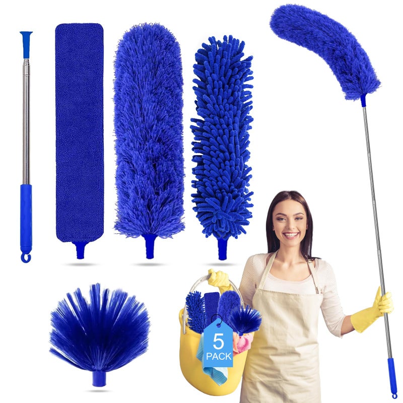 Tiumso Dusters for Cleaning,Microfiber Feather Duster 5-in-1 Kit, Duster with Extension Pole 100 Inches, Cobweb Duster, Microfiber Dusters for High Ceilings and Fans, Blinds and Cars - Image 1